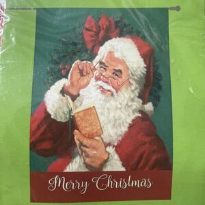 Santa Claus Merry Christmas Flag Large Porch Double Sided Rain Or Shine 28x40”